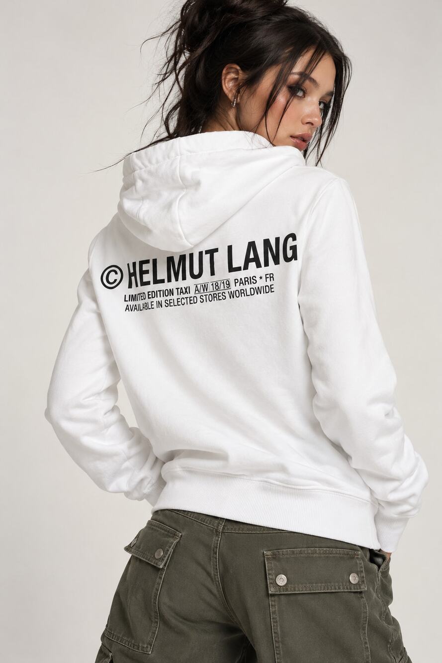 Y2K Helmut Lang Limited Edition Paris Taxi White Cotton Hoodie XS Streetwear